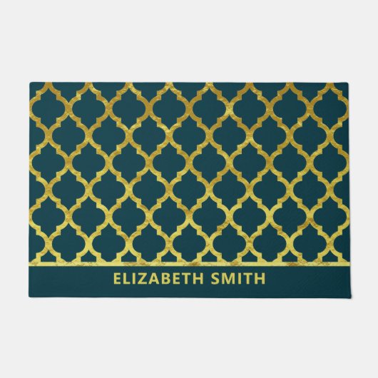 モロッコアラベスク金ゴールドアンドブルー ドアマット (正面)