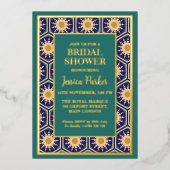 モロッコアートワークグリーンゴールデンクラッシーブライダルシャワー 箔招待状 (正面)