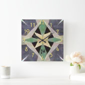 モロッコアールデコろうけつ染め スクエア壁時計 (ホーム)