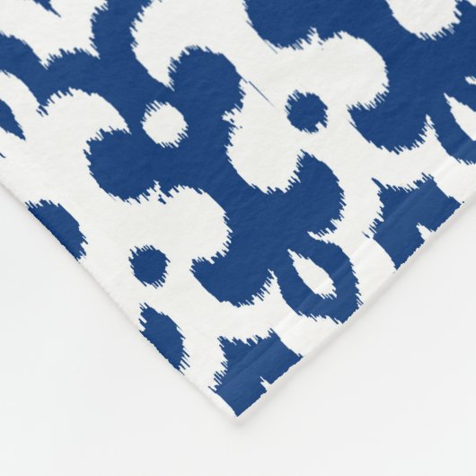 モロッコイカットダマスクパターン、コバルトブルー&ホワイト フリースブランケット (角)