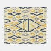 モロッコイカットブルーイエローパーソナライズされた フリースブランケット (正面(横))