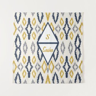 モロッコイカットブルーイエローホワイトパーソナライズされた タペストリー