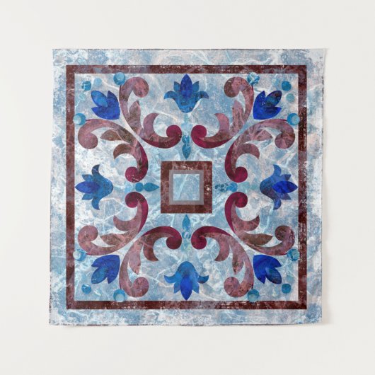 モロッコイタリアンパターン抽象付きヴィンテージタイル タペストリー (正面)