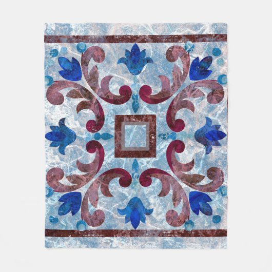 モロッコイタリアンパターン抽象付きヴィンテージタイル フリースブランケット (正面)