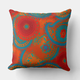モロッコエキゾチック赤オレンジティール（緑がかった色）グリーンサークル2 クッション