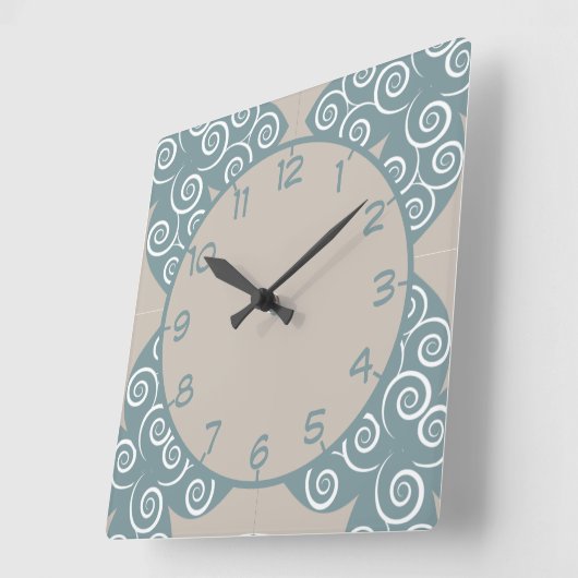 モロッコエレガントタイル青銀模様 スクエア壁時計 (傾斜)