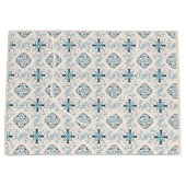 モロッコオーナメントブルークリームエスニックスタイリッシュイースト ラージペーパーバッグ (正面)