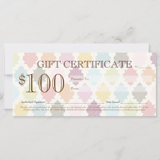 モロッコカラフルクローバーギフト証書 (裏面)