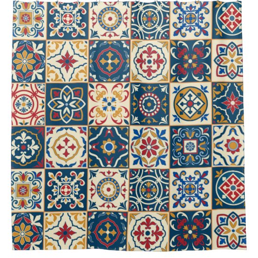 モロッコカラフルタイル、ゴージャスなシームレスなパターン シャワーカーテン (正面)