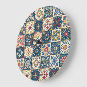 モロッコカラフルタイル、ゴージャスなシームレスなパターン ラージ壁時計 (傾斜)