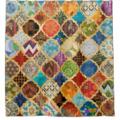 モロッコカラフル金ゴールドクールパタモダンーンBoho シャワーカーテン (正面)