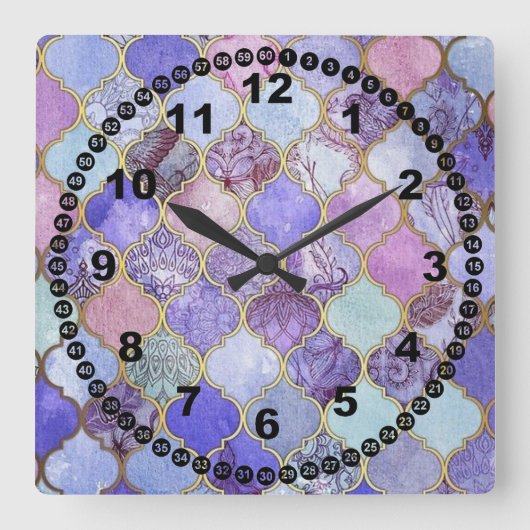 モロッコガラスタイル スクエア壁時計 (正面)