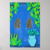 モロッコガーデンブルーウォールプラントアート ポスター (正面)