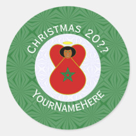 モロッコクリスマスエンジェルパーソナライズされた国旗 ラウンドシール