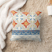 モロッコクローバータイル花柄の水色 クッション (ブランケット)