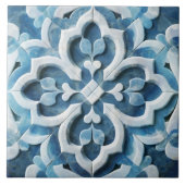 モロッコクローバーブルーとホワイトマーブル タイル (正面)