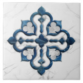 モロッコクローバーブルーとホワイトマーブル タイル (正面)