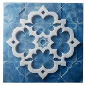 モロッコクローバーブルーとホワイトマーブル タイル (正面)