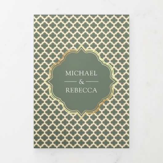 モロッコクローバーボホセージグリーンアー結婚チズ 三つ折り招待状 (カバー)