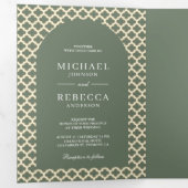 モロッコクローバーボホセージグリーンアー結婚チズ 三つ折り招待状 (内部最初)