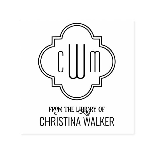 モロッコクローバー3イニシャル名#2図書室 セルフインキングスタンプ (デザイン)