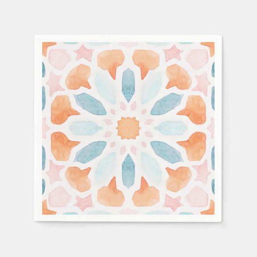 モロッコスタイル枕の青とオレンジのスタイル2 スタンダードカクテルナプキン (正面)