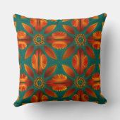 モロッコスタイル金ゴールド赤オレンジティール(緑がかった色)グリーン葉 クッション (裏面)