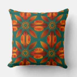 モロッコスタイル金ゴールド赤オレンジティール（緑がかった色）グリーン葉 クッション
