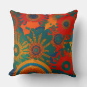 モロッコスタイル金ゴールド赤オレンジティール(緑がかった色)ブルーマンデラ2 クッション (正面)