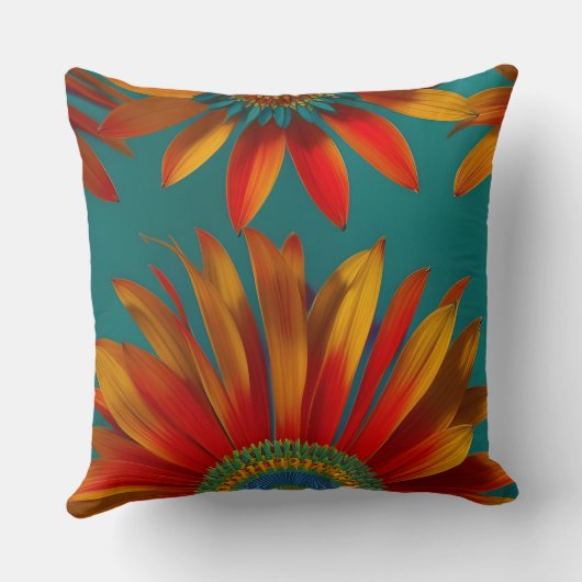 モロッコスタイル金ゴールド赤オレンジティール(緑がかった色)緑フローラ クッション (裏面)