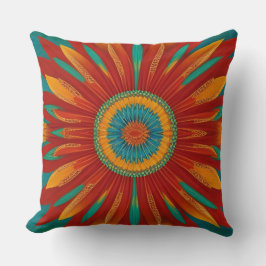 モロッコスタイル金ゴールド赤オレンジティール（緑がかった色）青い花 クッション