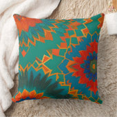 モロッコスタイル金ゴールド赤オレンジティール（緑がかった色）青い花 クッション (ブランケット)