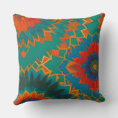 モロッコスタイル金ゴールド赤オレンジティール（緑がかった色）青い花 クッション (裏面)
