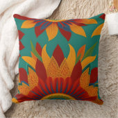 モロッコスタイル金ゴールド赤オレンジティール（緑がかった色）青花模様 クッション (ブランケット)