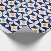 モロッコスペインのタイル海軍ブルーイエローホワイト ラッピングペーパー (角)