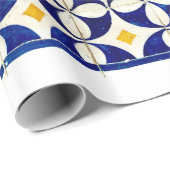 モロッコスペインのタイル海軍ブルーイエローホワイト ラッピングペーパー (ロールコーナー)