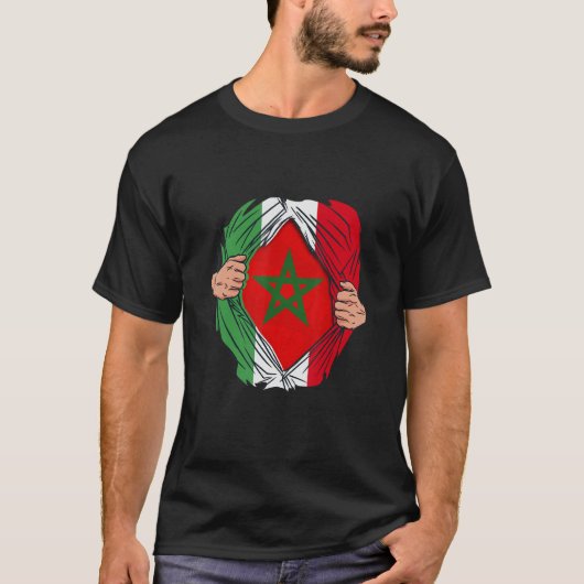 モロッコスペインのルーツマロク国旗とスペイン Tシャツ (正面)