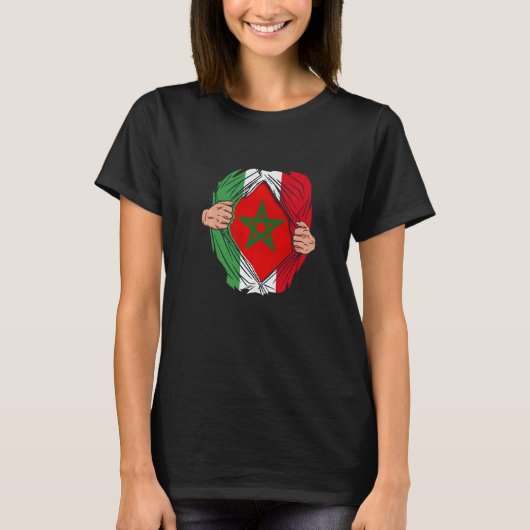 モロッコスペインのルーツマロク国旗とスペイン Tシャツ (正面)