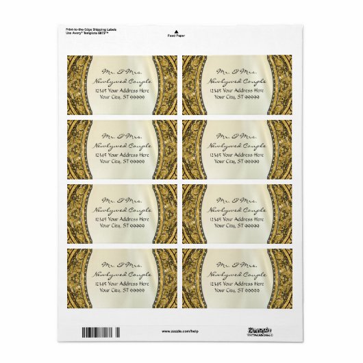 モロッコスワールスクロール金ゴールドグリッターエレガントな結婚式 ラベル (フルシート)