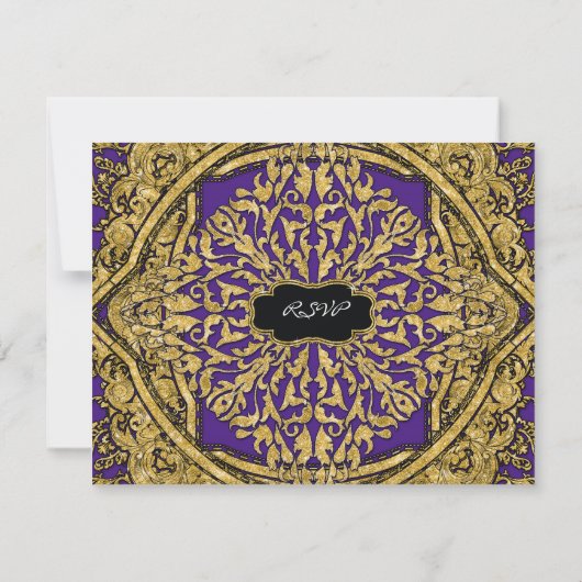 モロッコスワールスクロール金ゴールドグリッターエレガントな結婚式 出欠カード (裏面)