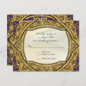 モロッコスワールスクロール金ゴールドグリッターエレガントな結婚式 出欠カード (正面/裏面)