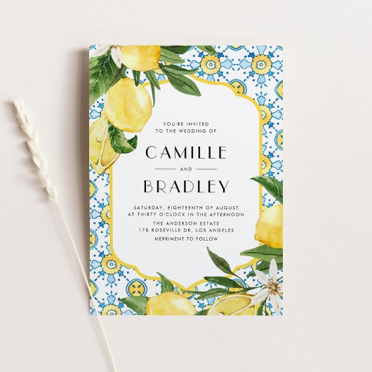 モロッコタイルとレ地中海のモ結婚ンス マグネット招待状