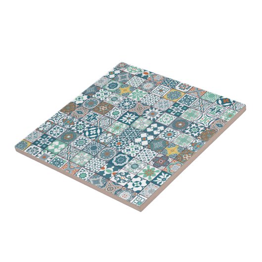 モロッコタイルオレンジと光ターコイズ タイル (側面)