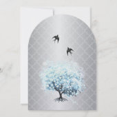 モロッコタイルハートリーフアクアツリーヴィンテージバード 招待状 (正面)