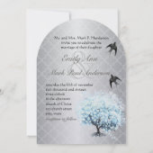 モロッコタイルハートリーフアクアツリーヴィンテージバード 招待状 (裏面)