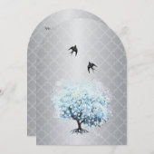 モロッコタイルハートリーフアクアツリーヴィンテージバード 招待状 (正面/裏面)