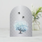 モロッコタイルハートリーフアクアツリーヴィンテージバード 招待状 (スタンド正面)