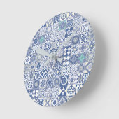 モロッコタイルパステルブルー ラウンド壁時計 (傾斜)