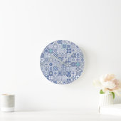 モロッコタイルパステルブルー ラウンド壁時計 (ホーム)