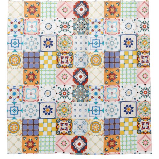 モロッコタイルパターンシャワーカーテン シャワーカーテン (正面)